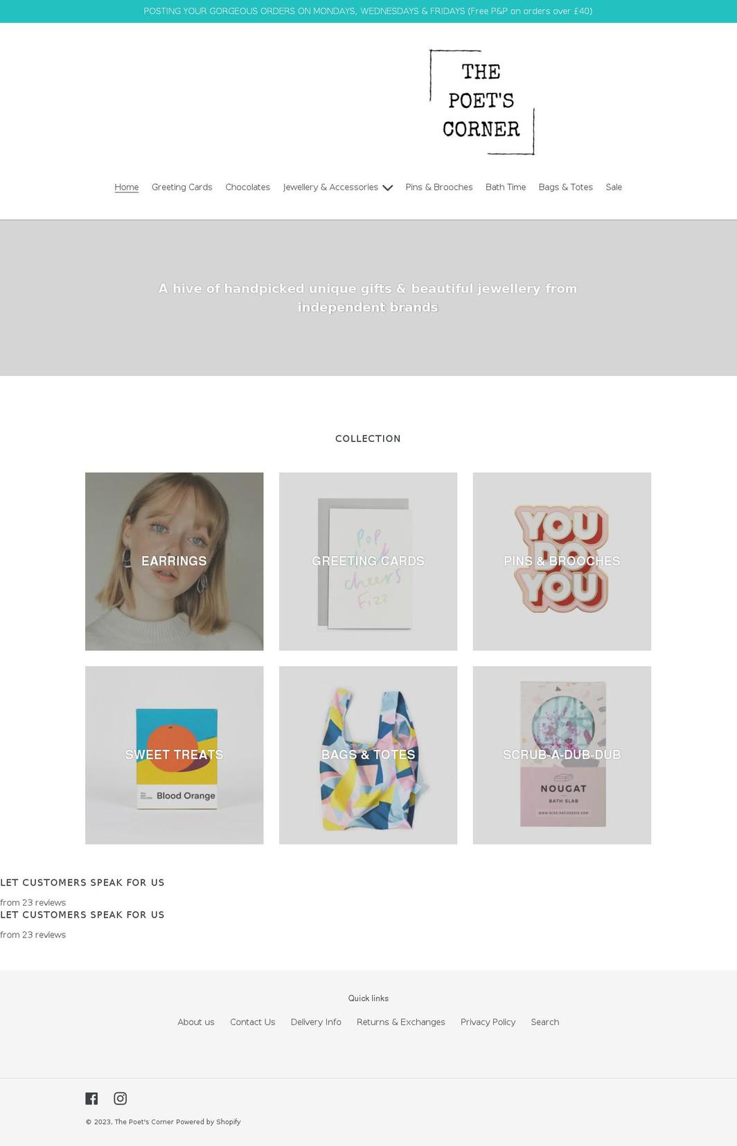 the-poets-corner.com shopify website screenshot