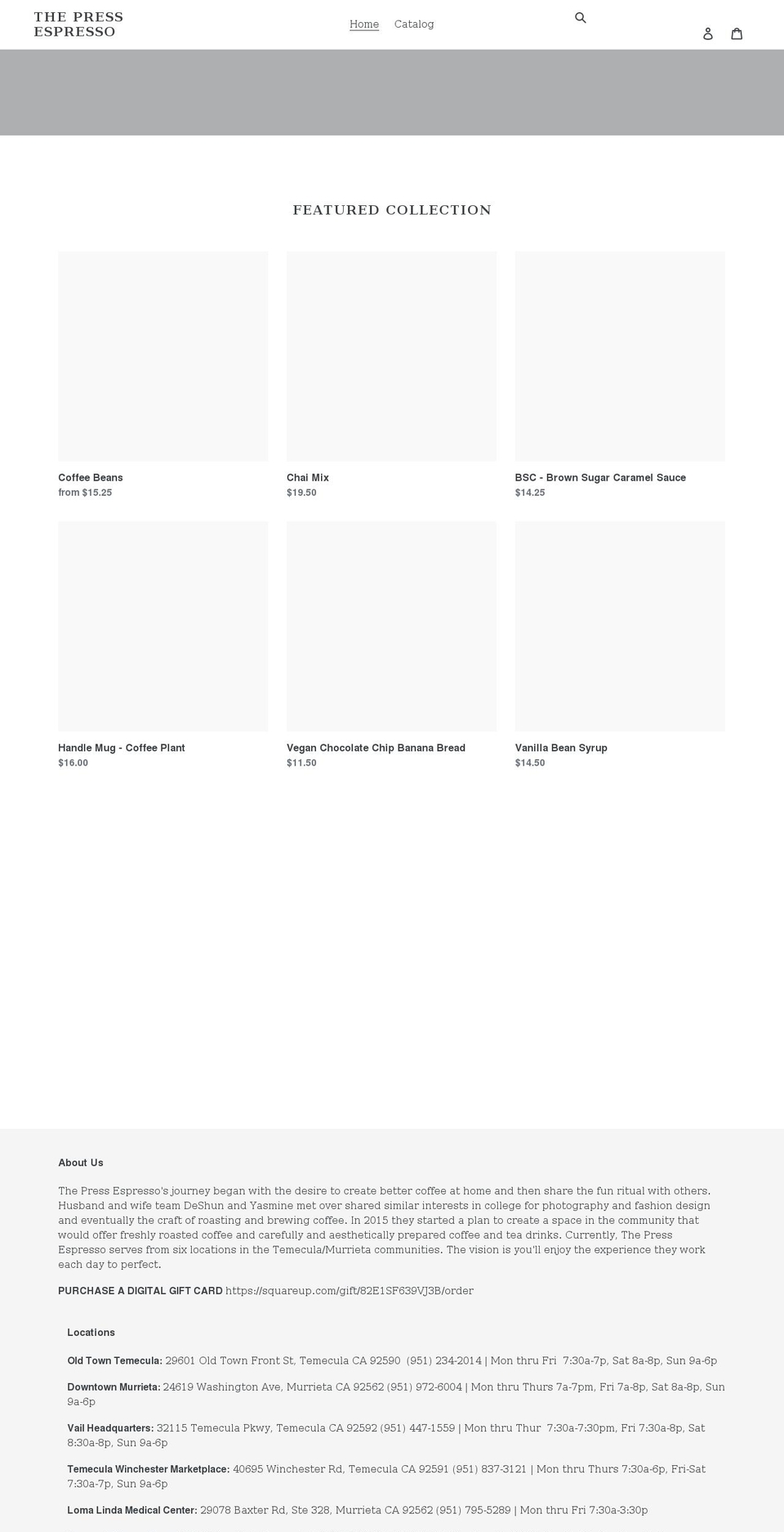 the-press-espresso.myshopify.com shopify website screenshot