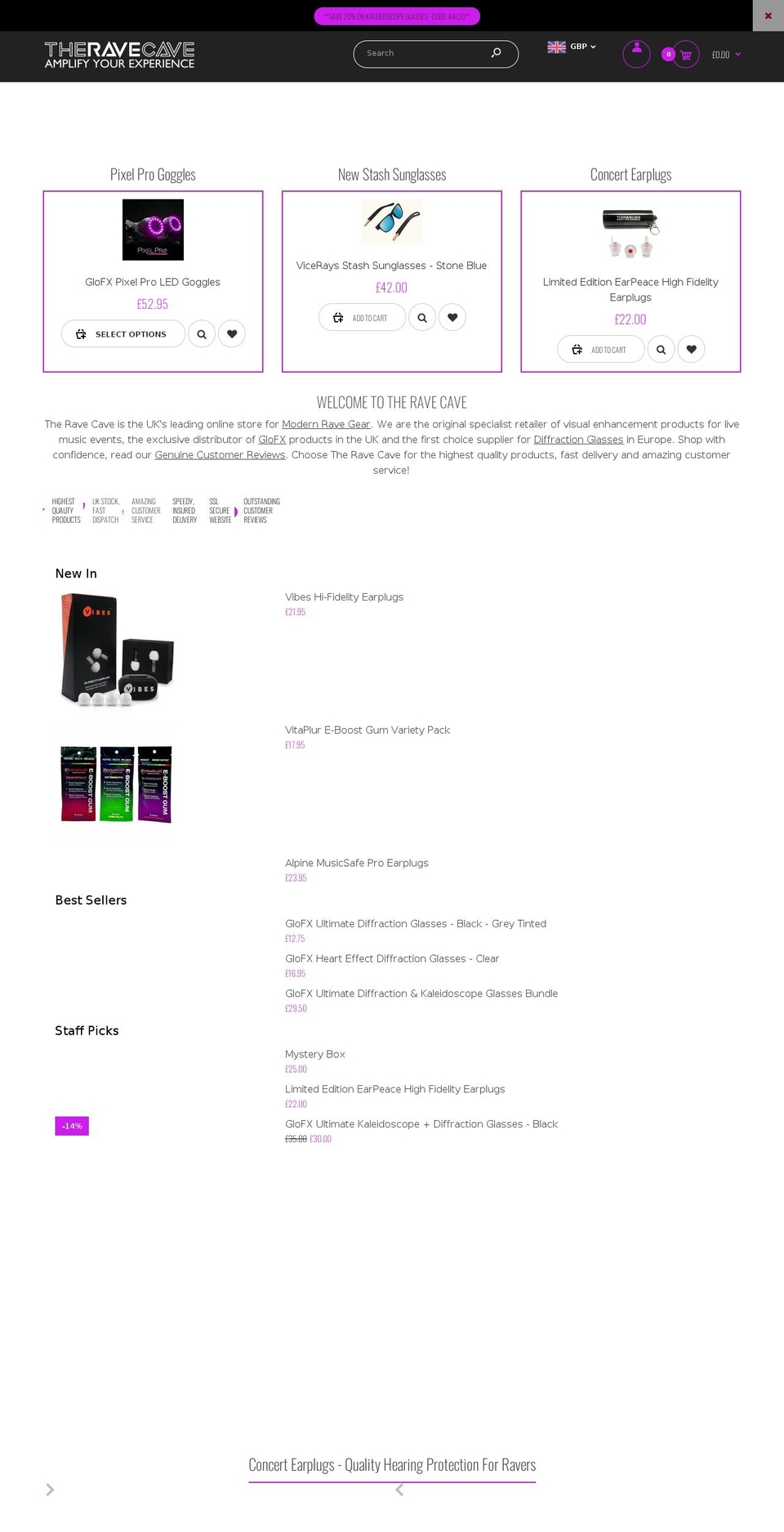 the-rave-cave.com shopify website screenshot