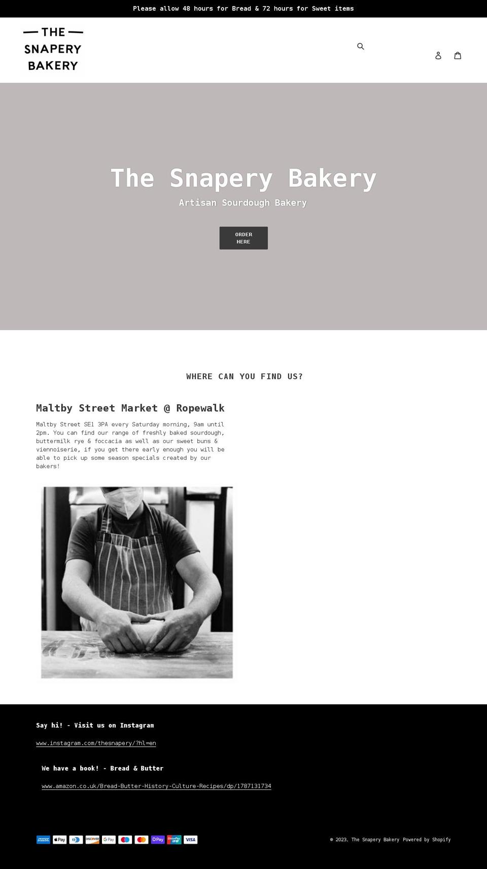 the-snapery-bakery.myshopify.com shopify website screenshot