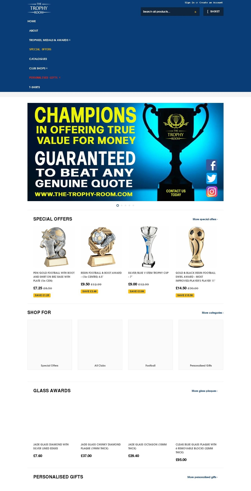 the-trophy-room.com shopify website screenshot