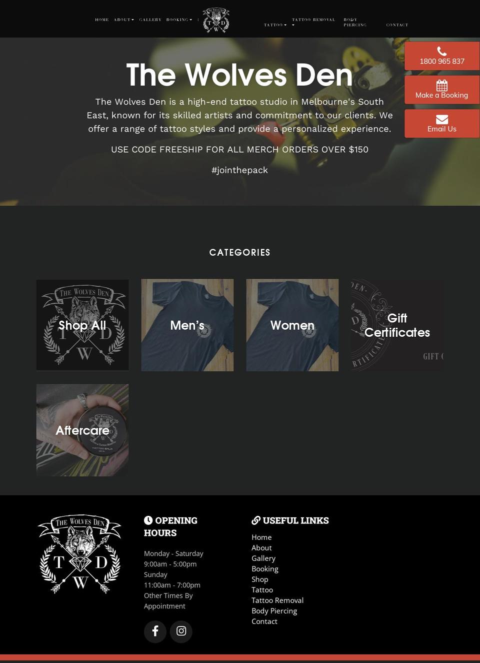 the-wolves-den-tattoo.myshopify.com shopify website screenshot