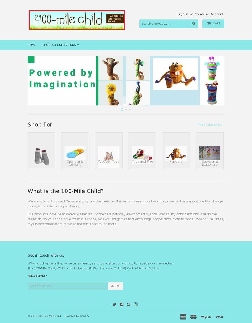 the100milechild.ca shopify website screenshot