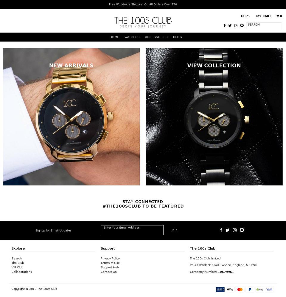 the100sclub.com shopify website screenshot