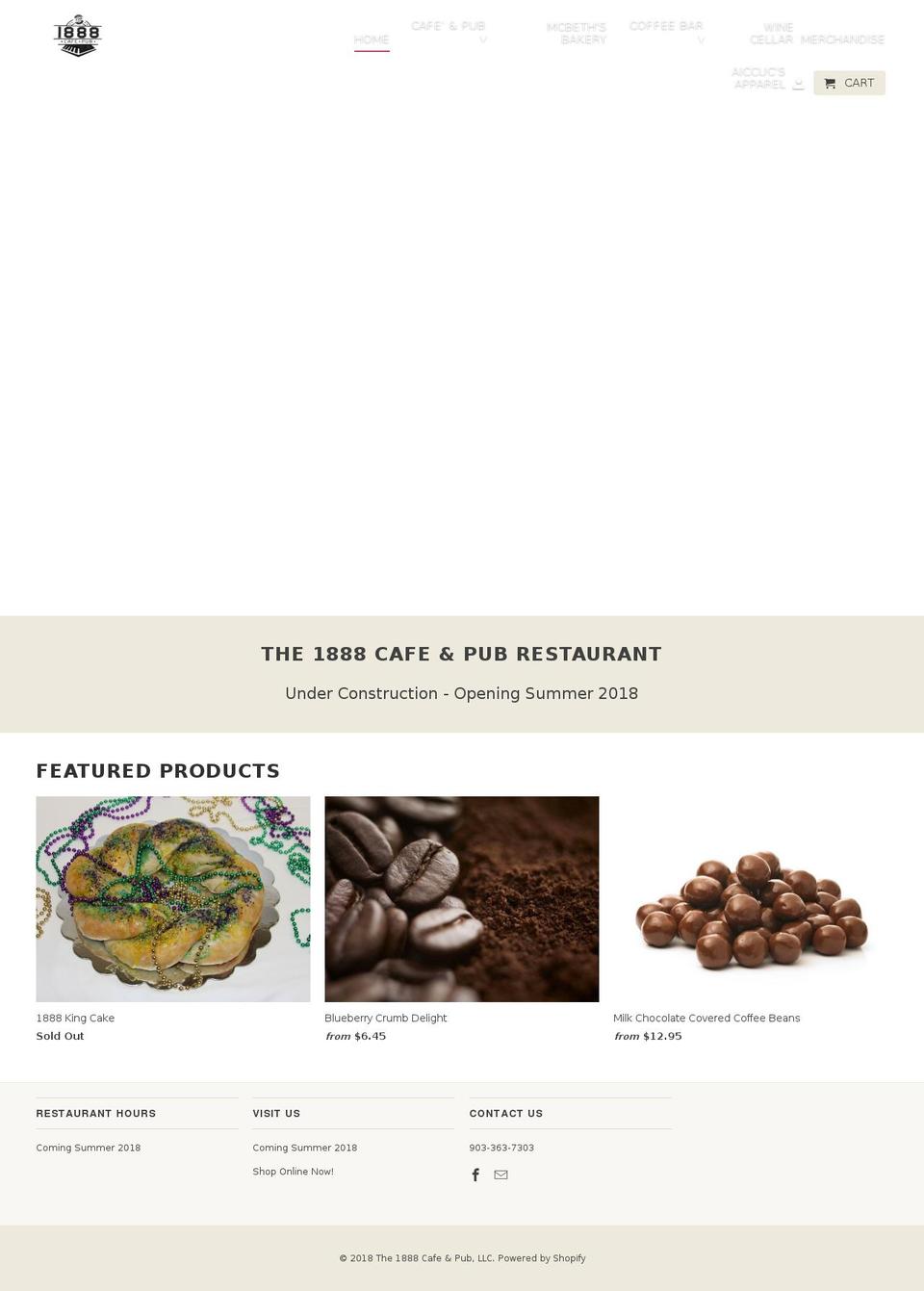 the1888cafepub.com — Shopify storefront screenshot