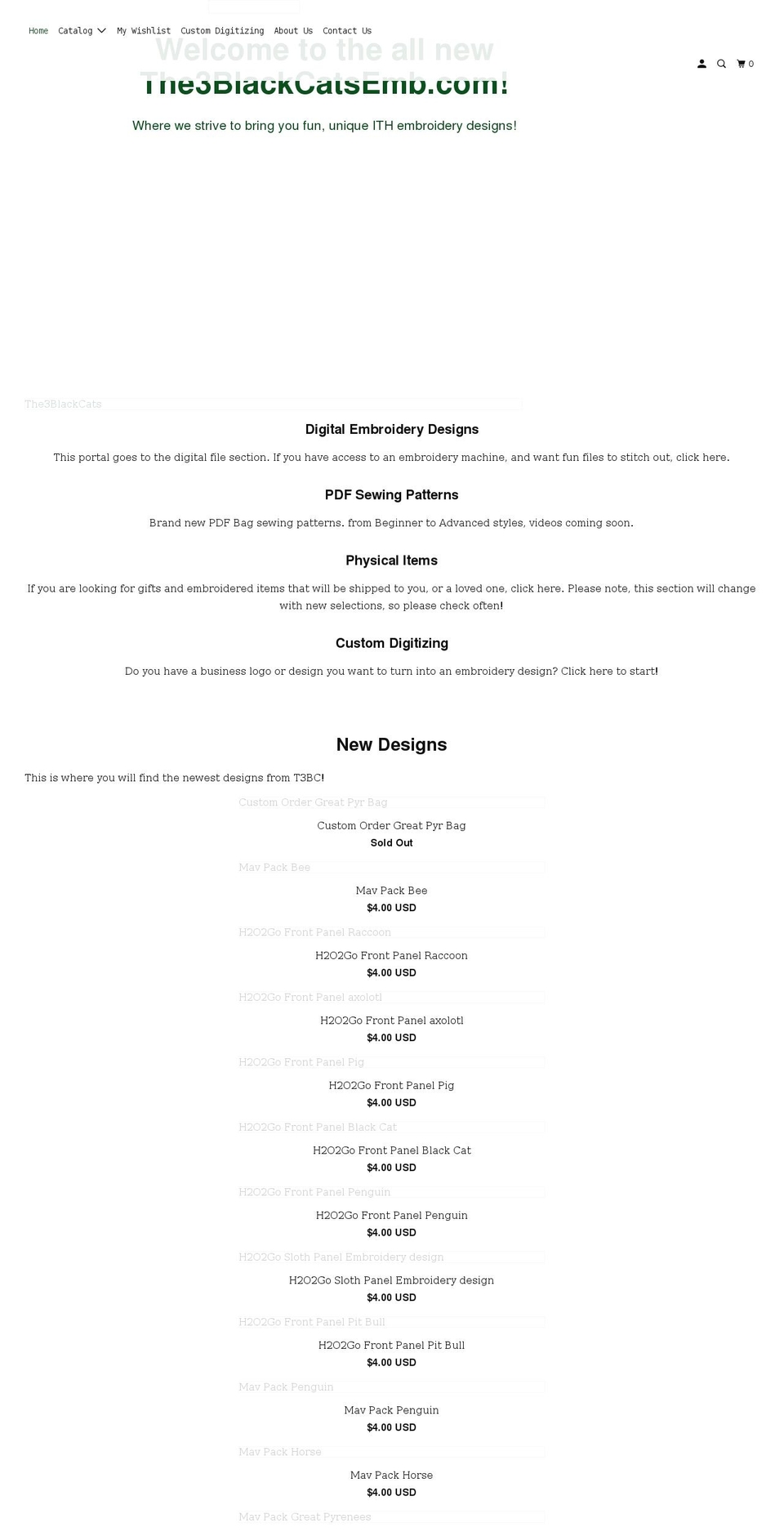 the3blackcatsemb.com shopify website screenshot