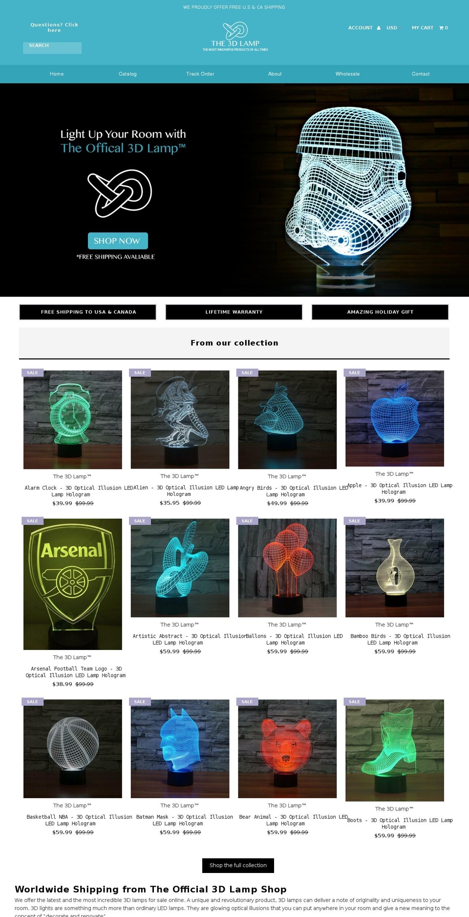 the3dlamp.com shopify website screenshot