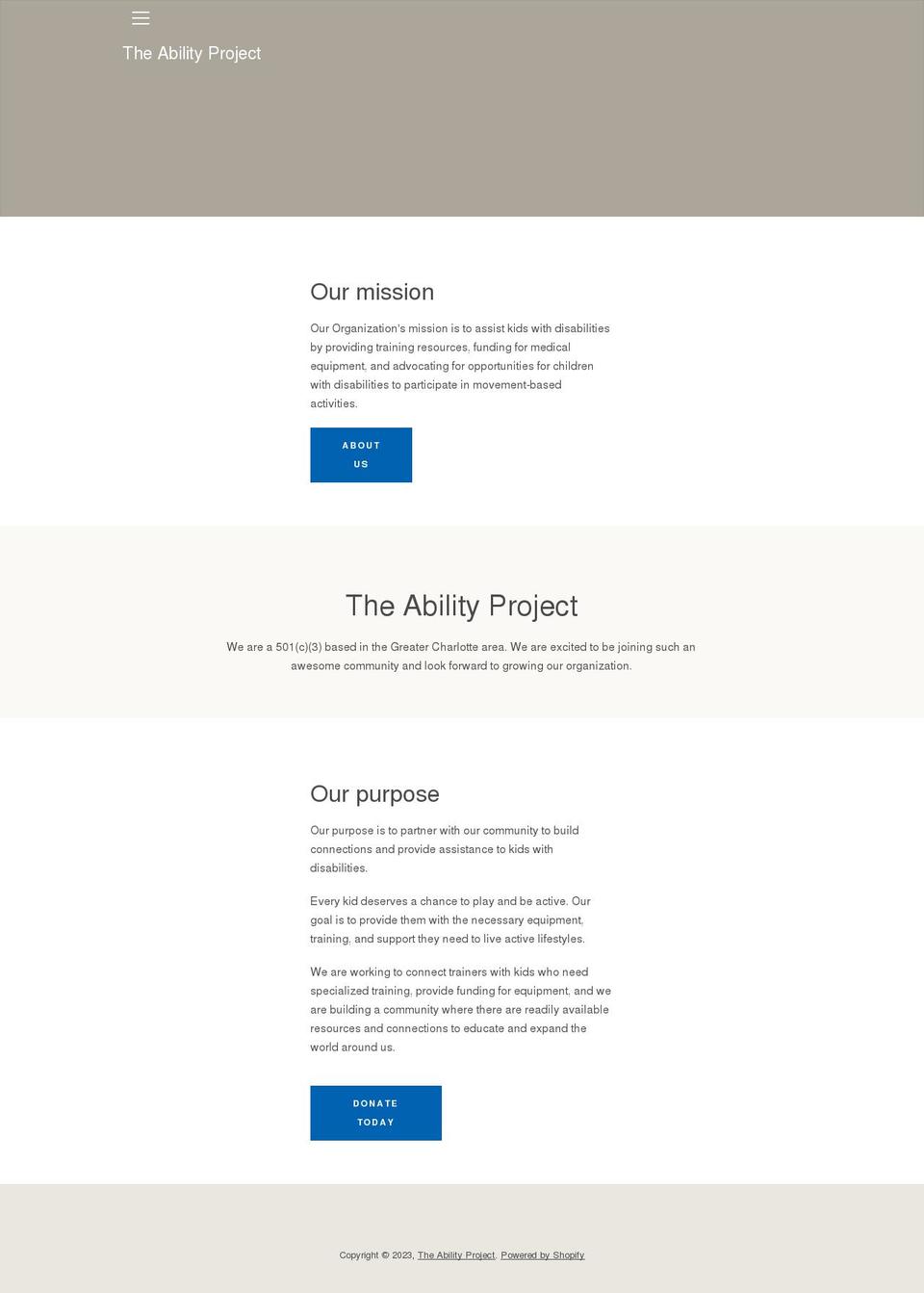 theabilityproject.org shopify website screenshot