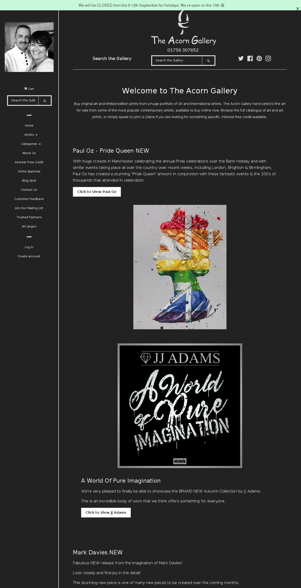 theacorngallery.com — Shopify storefront screenshot