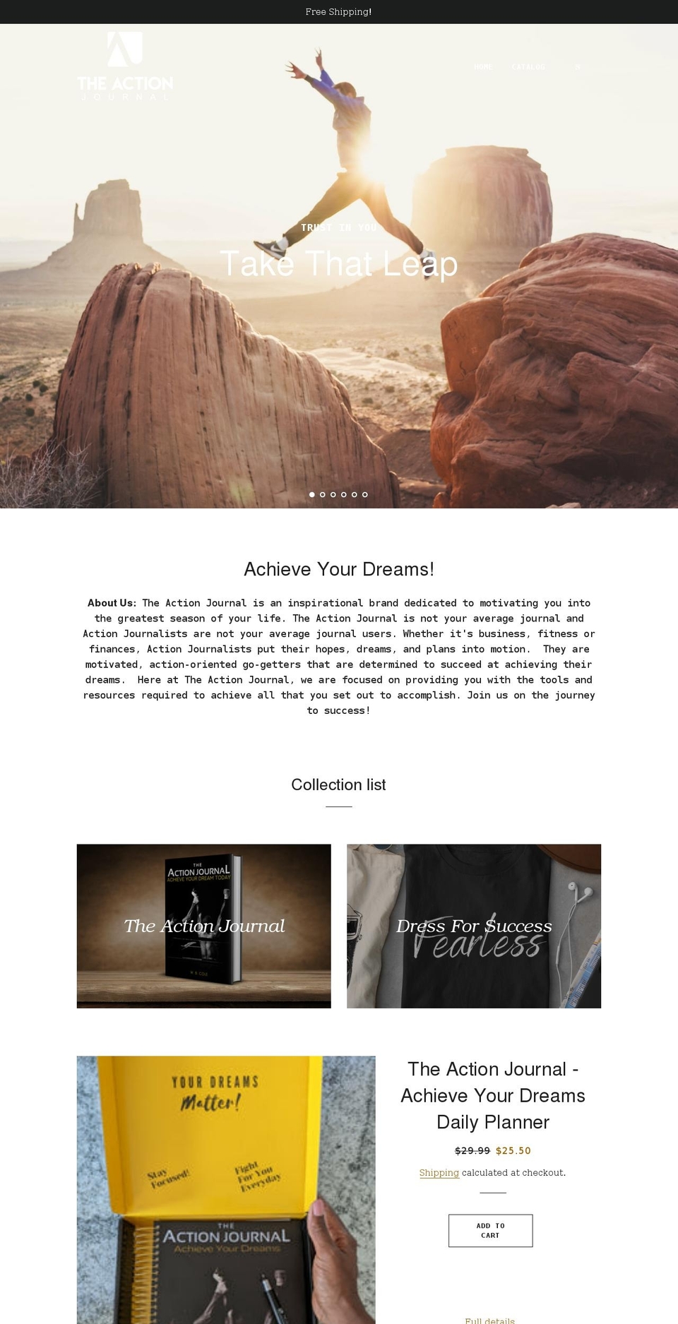 theactionjournal.com shopify website screenshot