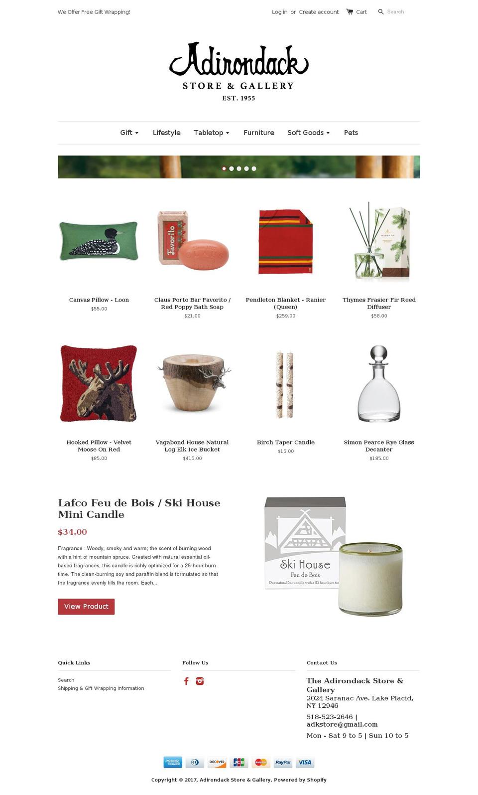 theadirondackstore.com shopify website screenshot