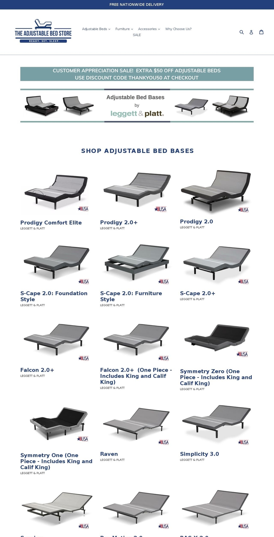 theadjustablebedstore.com — Shopify storefront screenshot