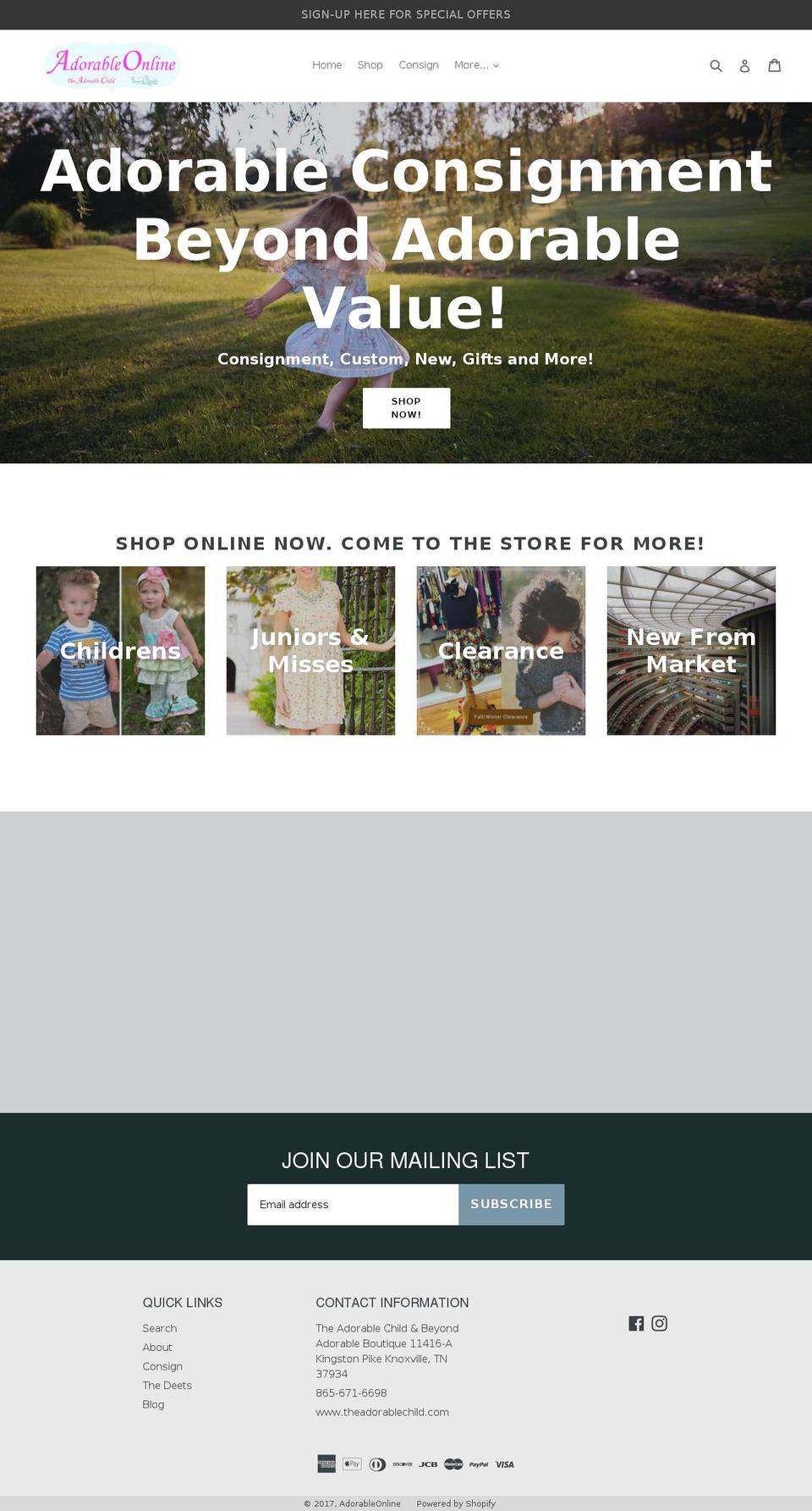 theadorablechild.com shopify website screenshot