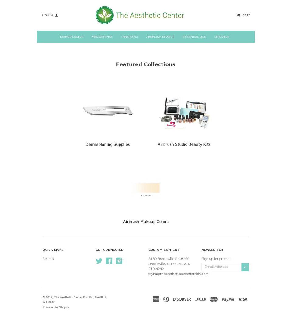 theaestheticcenterforskinstore.com shopify website screenshot