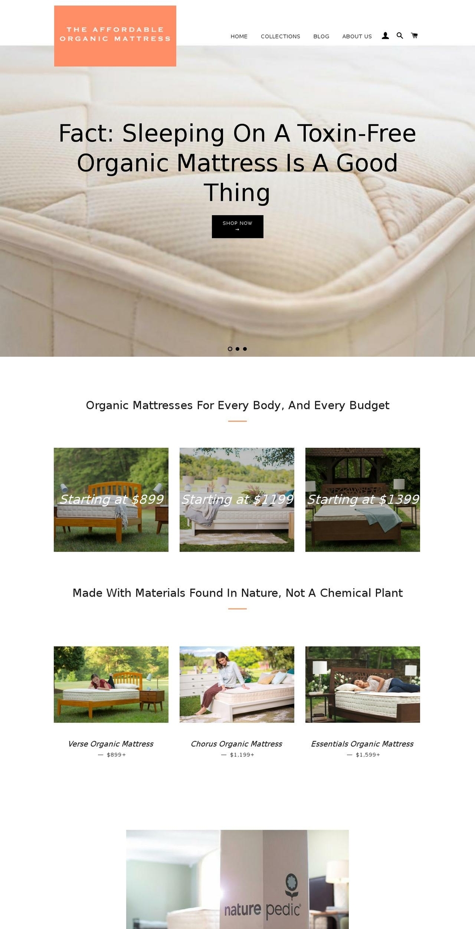 theaffordableorganicmattress.com — Shopify storefront screenshot
