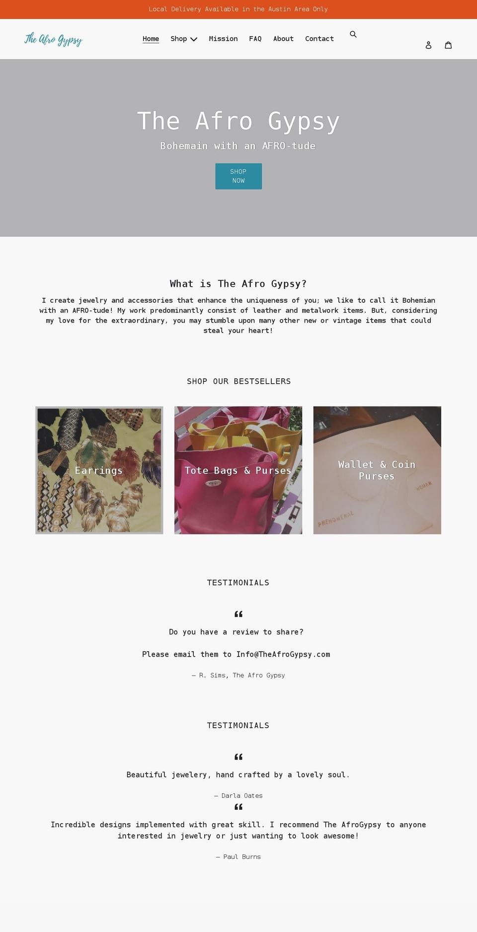 Creative Shopify theme site example theafrogypsy.com