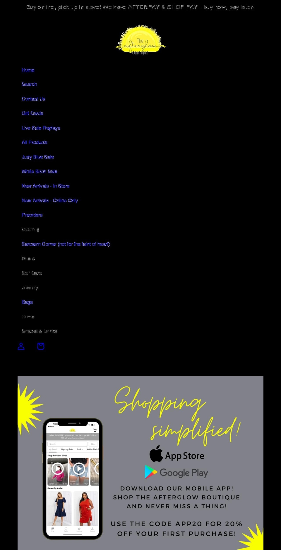 theafterglowboutique.com shopify website screenshot
