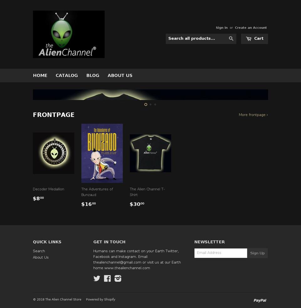 thealienchannelstore.com shopify website screenshot