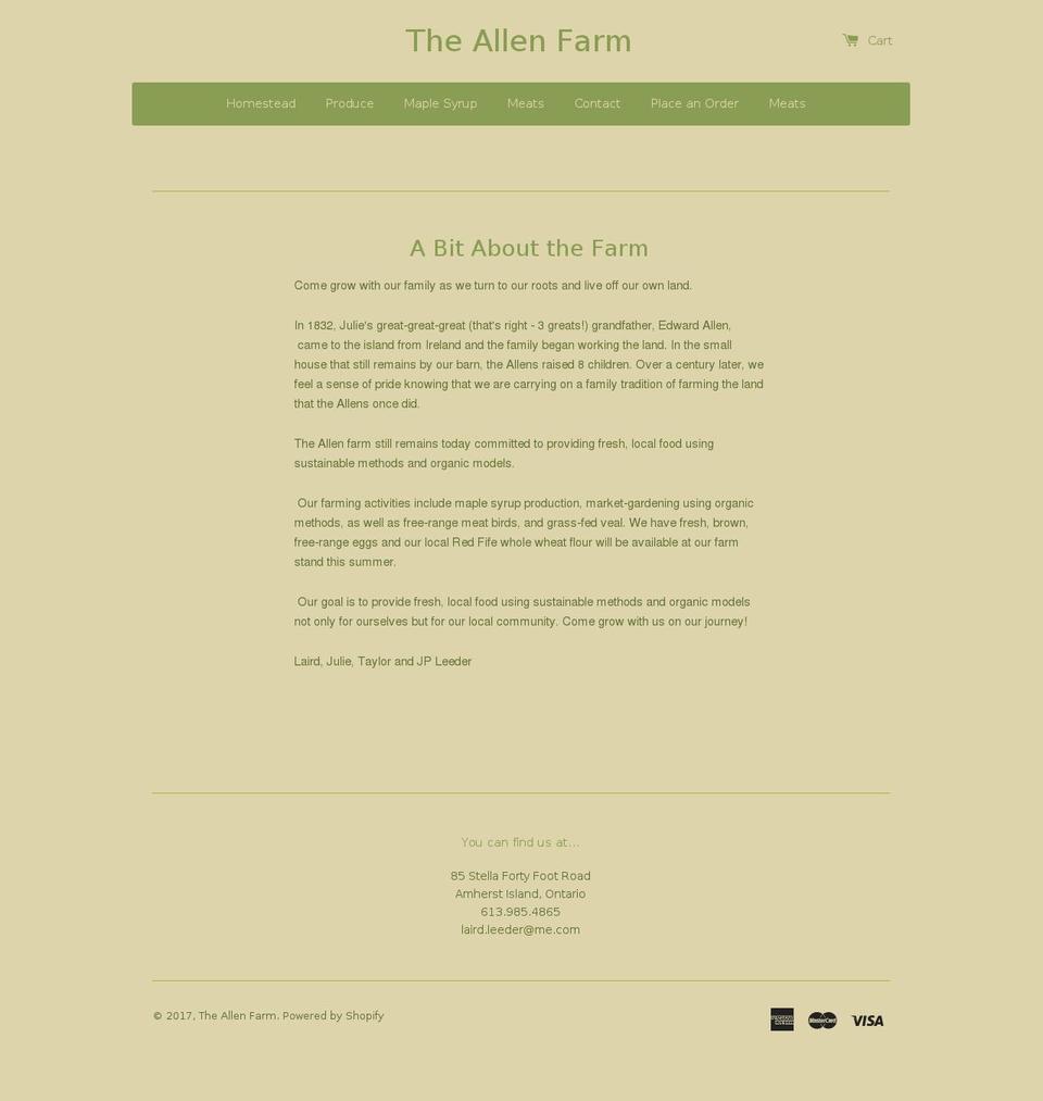 theallenfarm.com shopify website screenshot
