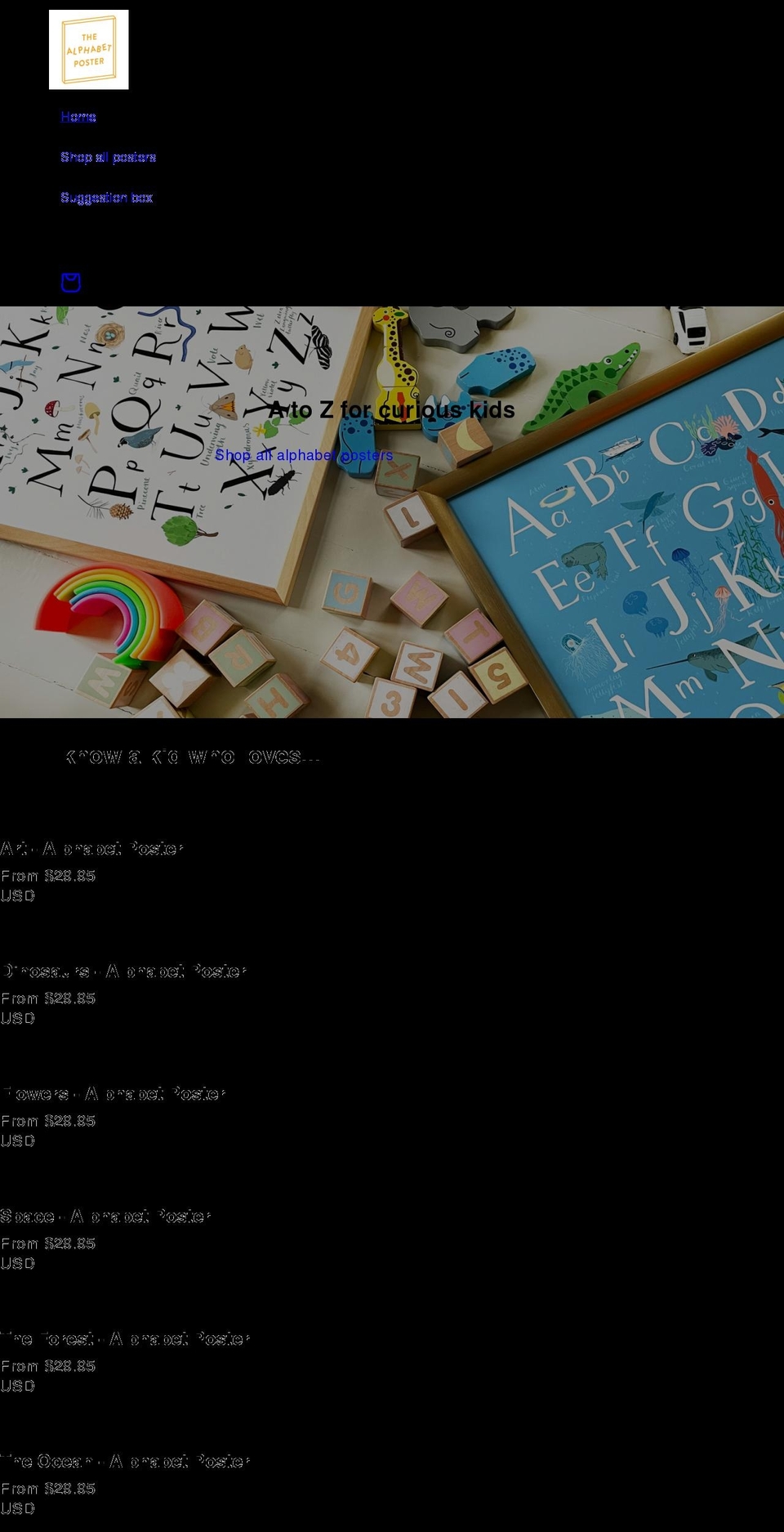 thealphabetposter.com shopify website screenshot
