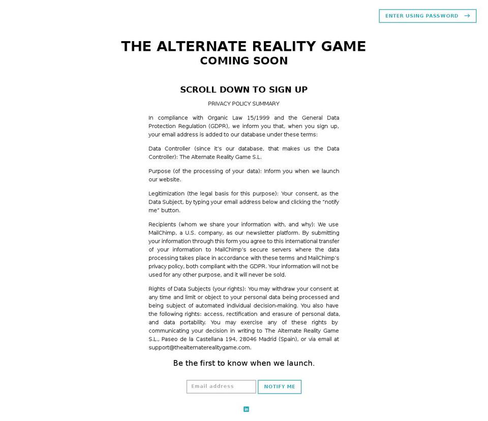thealternaterealitygame.com — Shopify storefront screenshot
