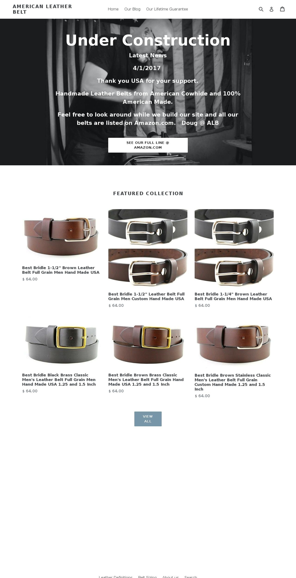 theamericanleatherbeltcompany.com shopify website screenshot