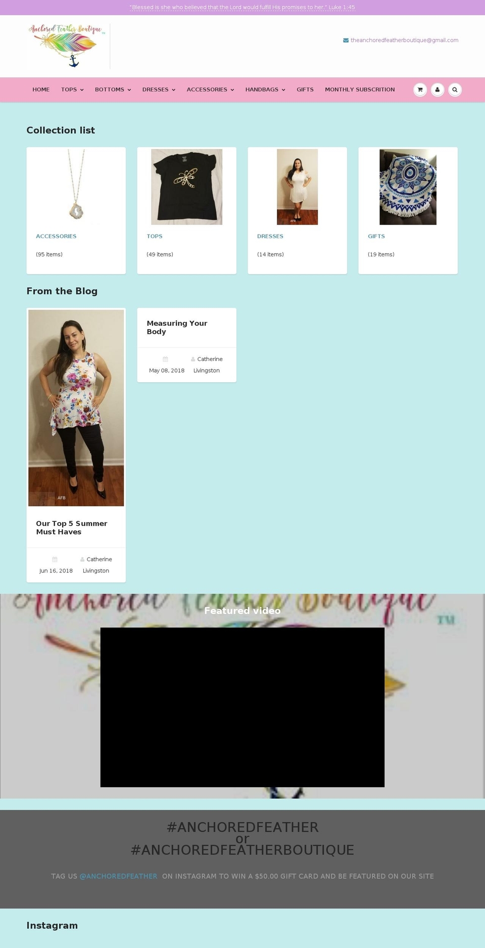 theanchoredfeather.com — Shopify storefront screenshot