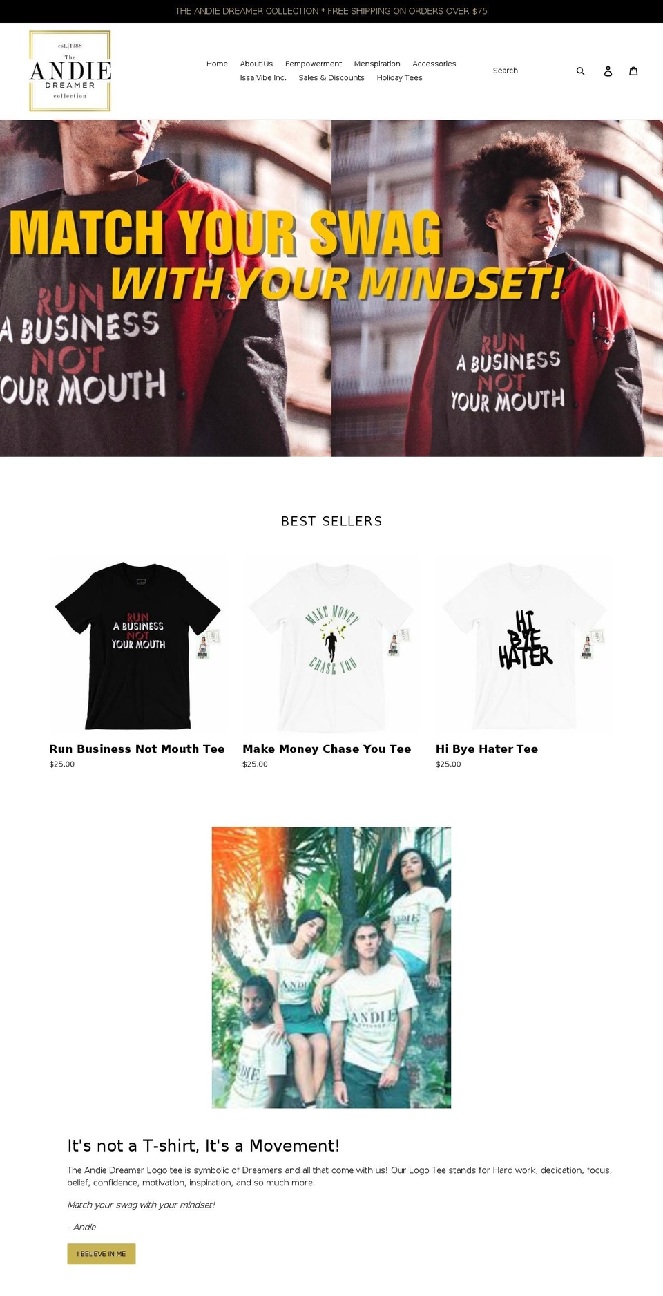 theandiedreamercollection.com — Shopify storefront screenshot