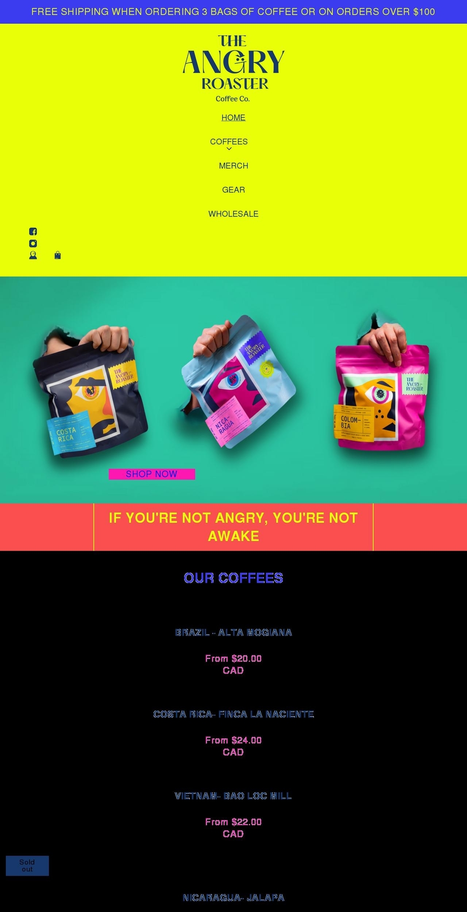 theangryroaster.com shopify website screenshot