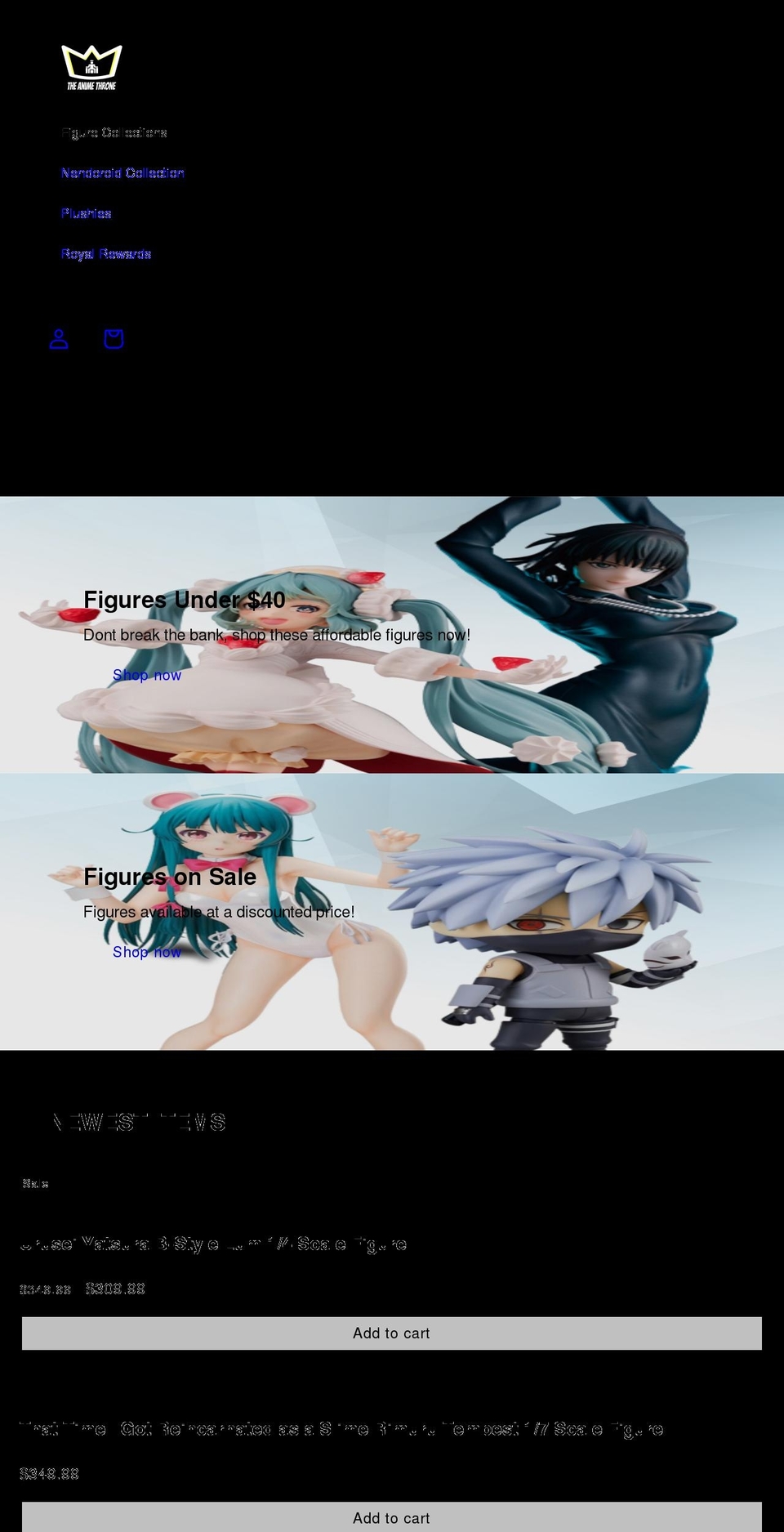 theanimethrone.com shopify website screenshot