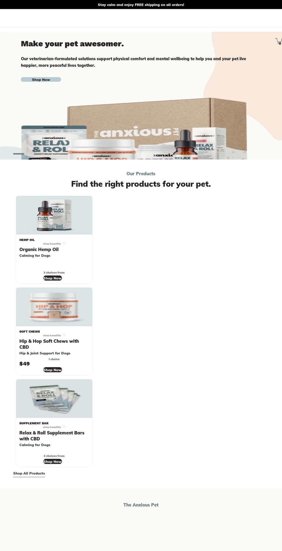 theanxiouspet.com shopify website screenshot