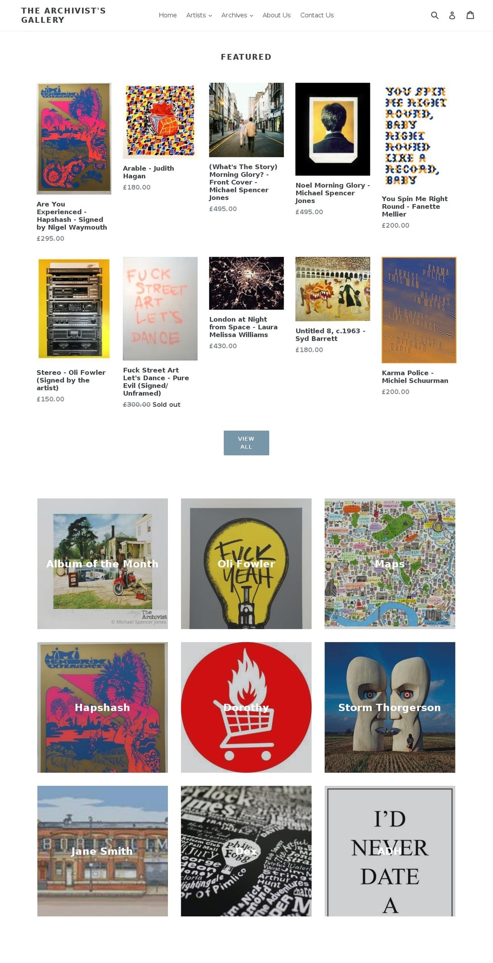 thearchivistsgallery.com shopify website screenshot