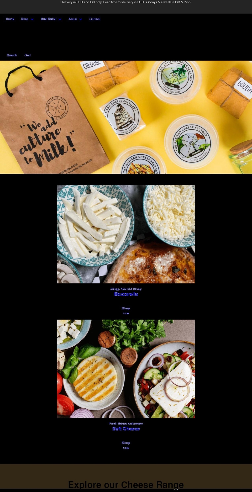 theartisancheesefactory.pk shopify website screenshot