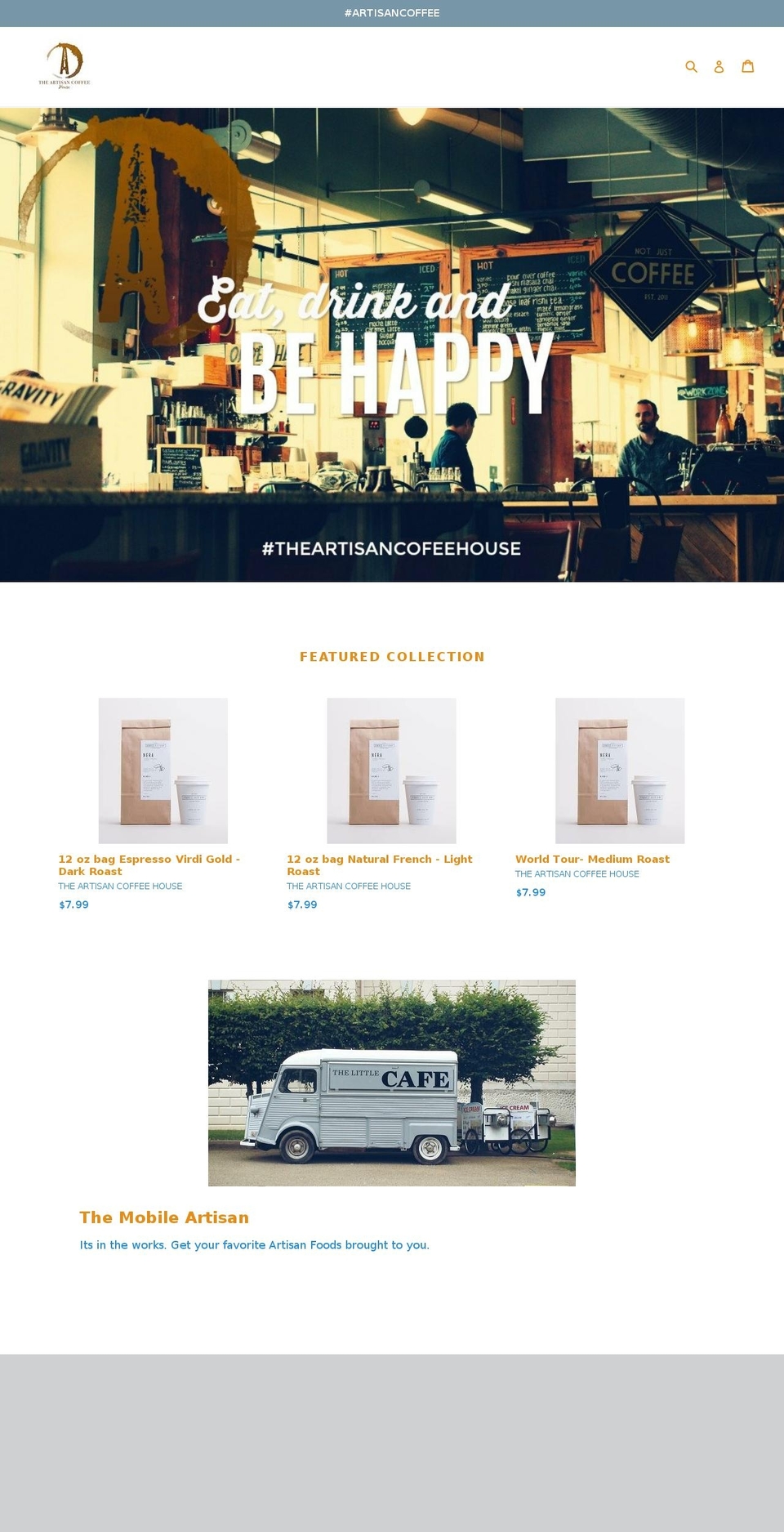 theartisancoffeehouse.com — Shopify storefront screenshot