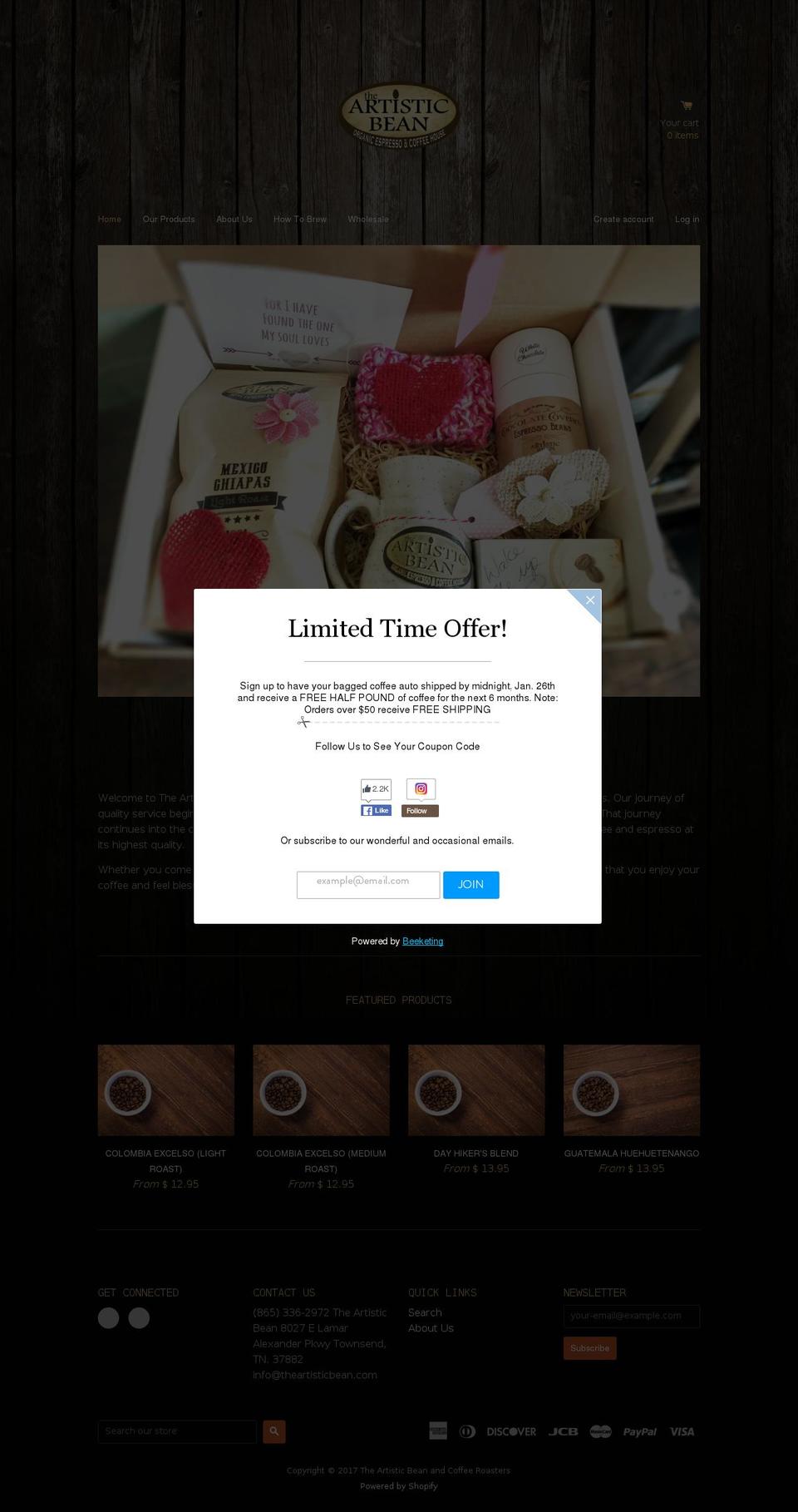 theartisticbean.com shopify website screenshot