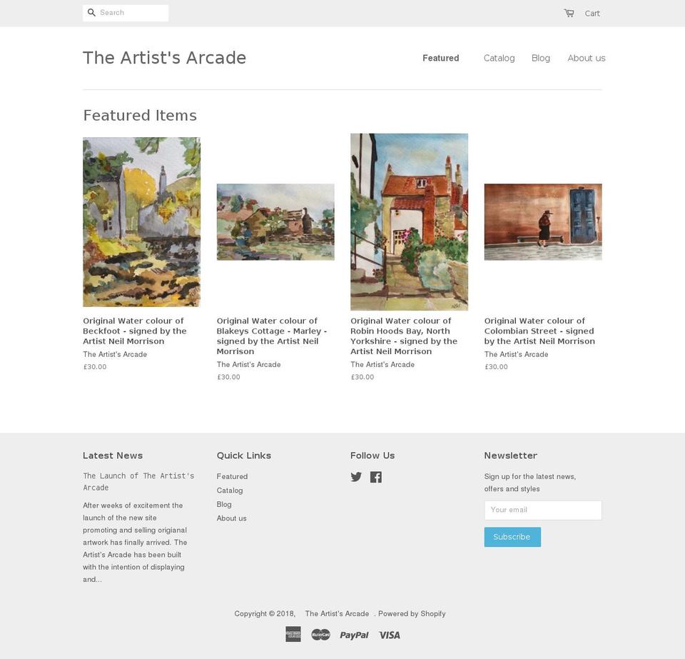 theartistsarcade.com shopify website screenshot