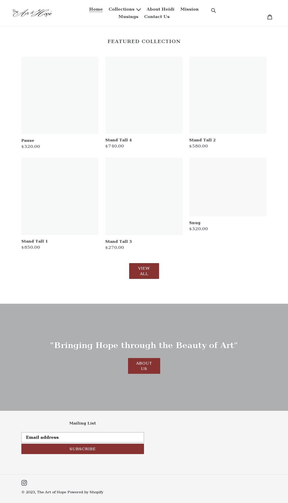 theartofhope.com shopify website screenshot