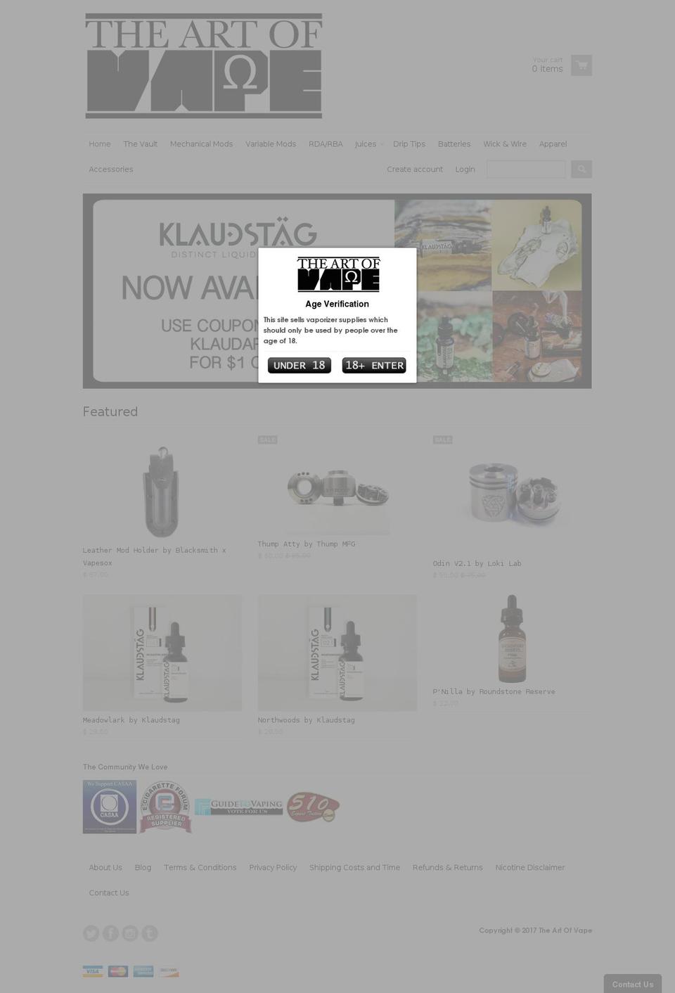 theartofvape.com shopify website screenshot