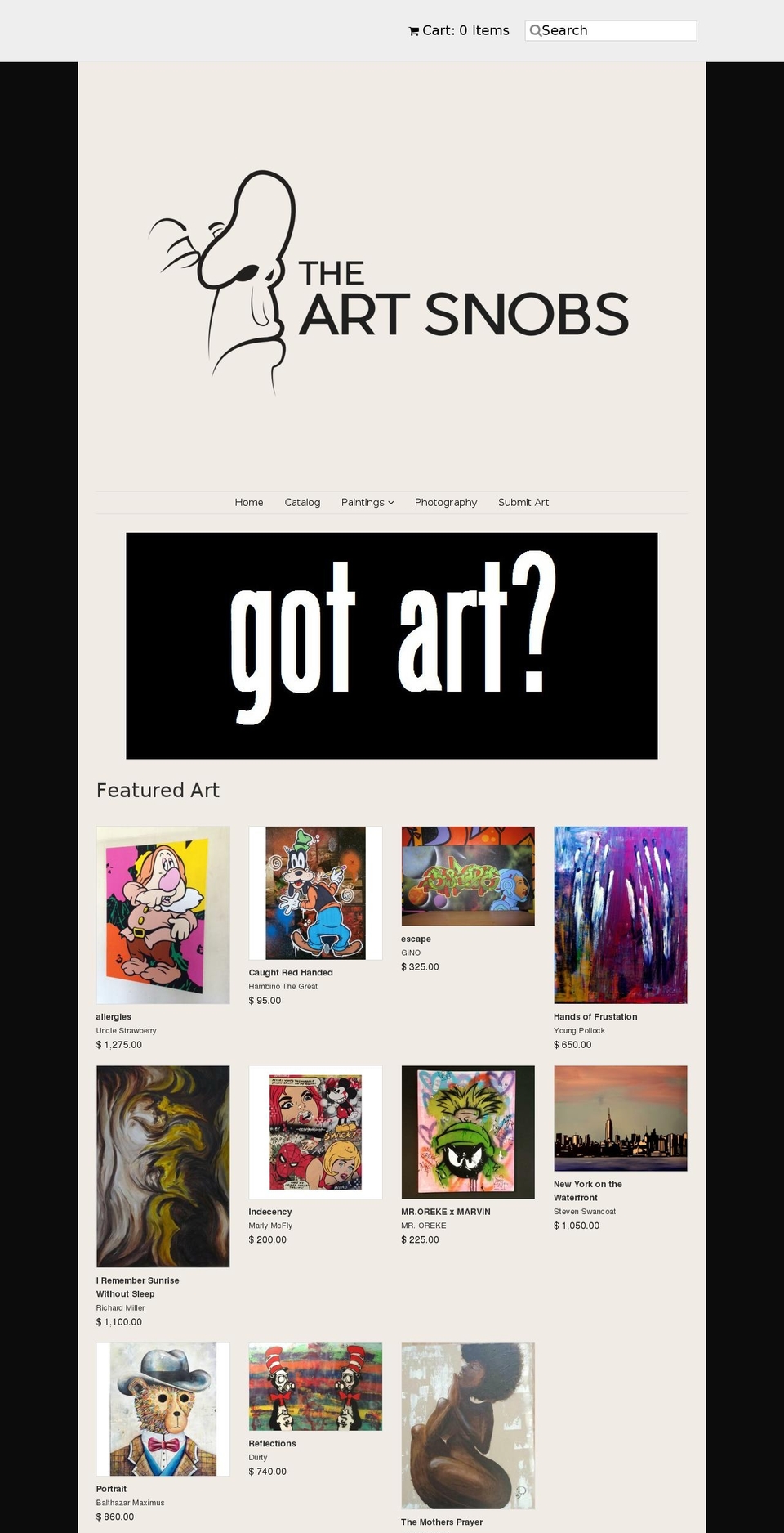 theartsnobs.com shopify website screenshot