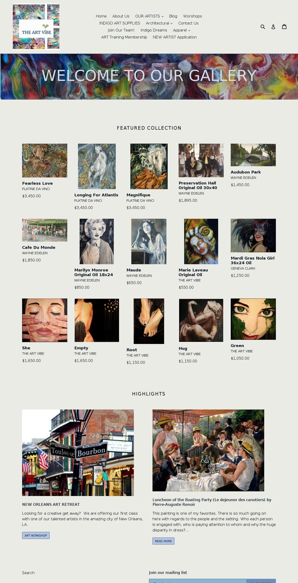 theartvibe.com shopify website screenshot