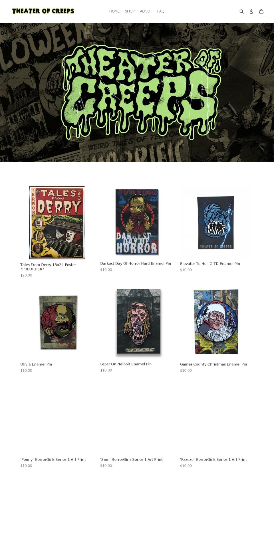 theaterofcreeps.com shopify website screenshot