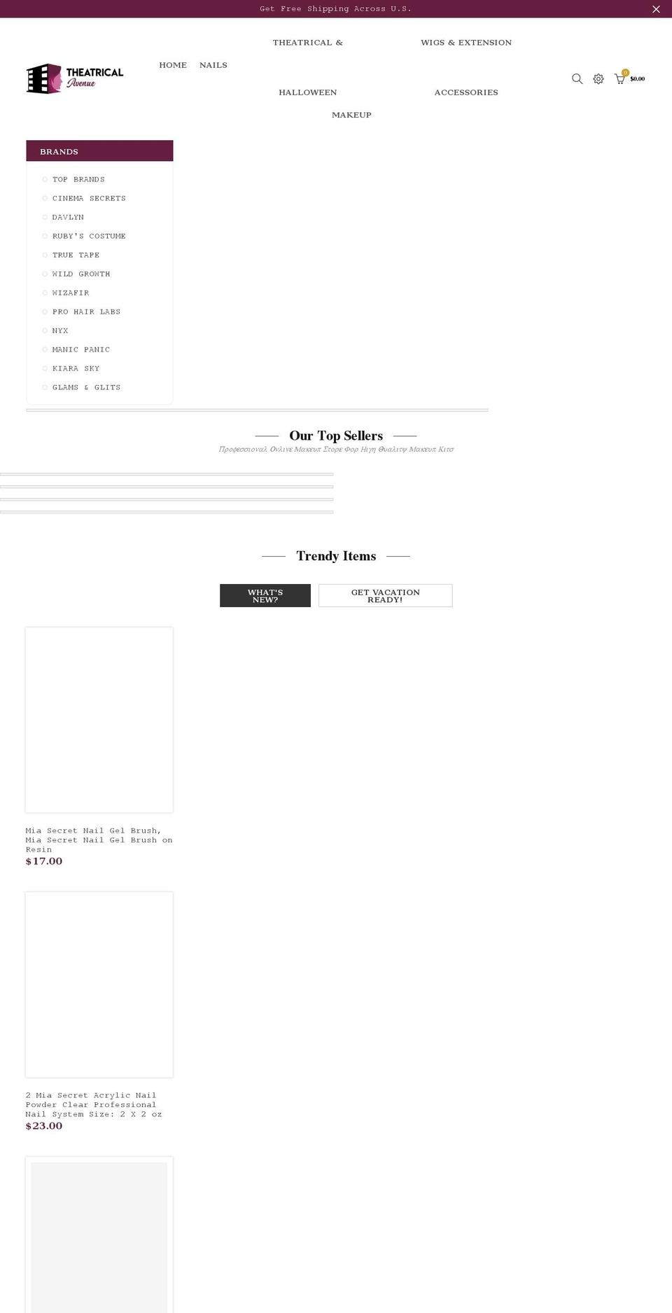 theatricalavenue.com shopify website screenshot