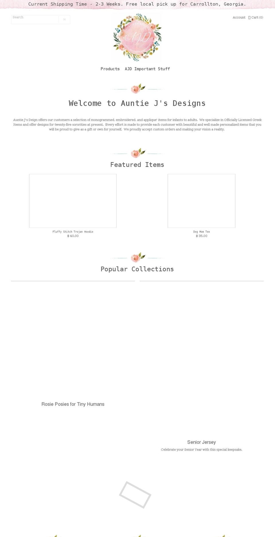 theauntiejsdesigns.com shopify website screenshot
