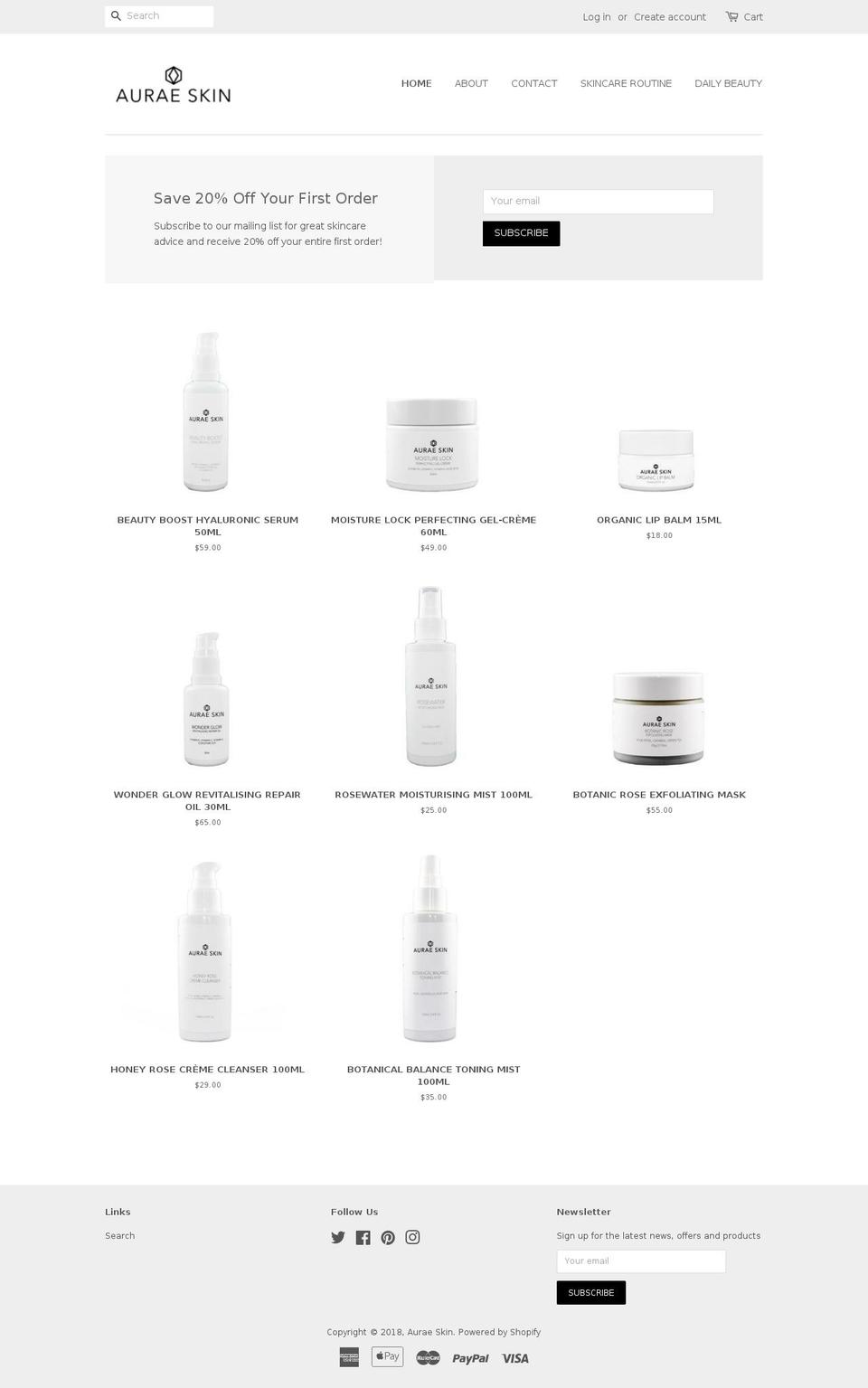 theaurae.com shopify website screenshot
