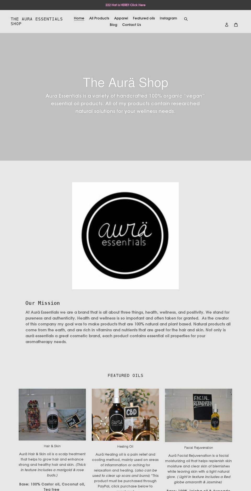 theauraessentialsshop.com shopify website screenshot