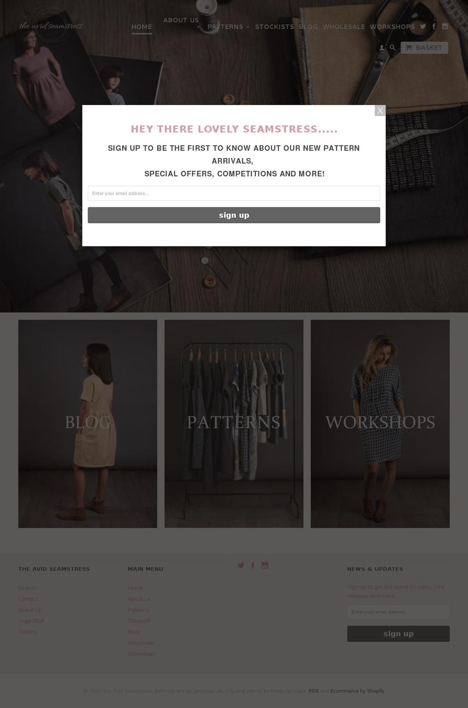 theavidseamstress.co.uk shopify website screenshot