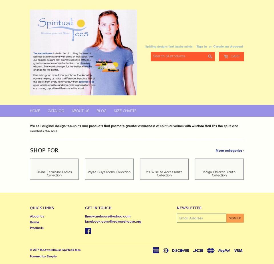 theawarehouse-spiritualitees.com shopify website screenshot