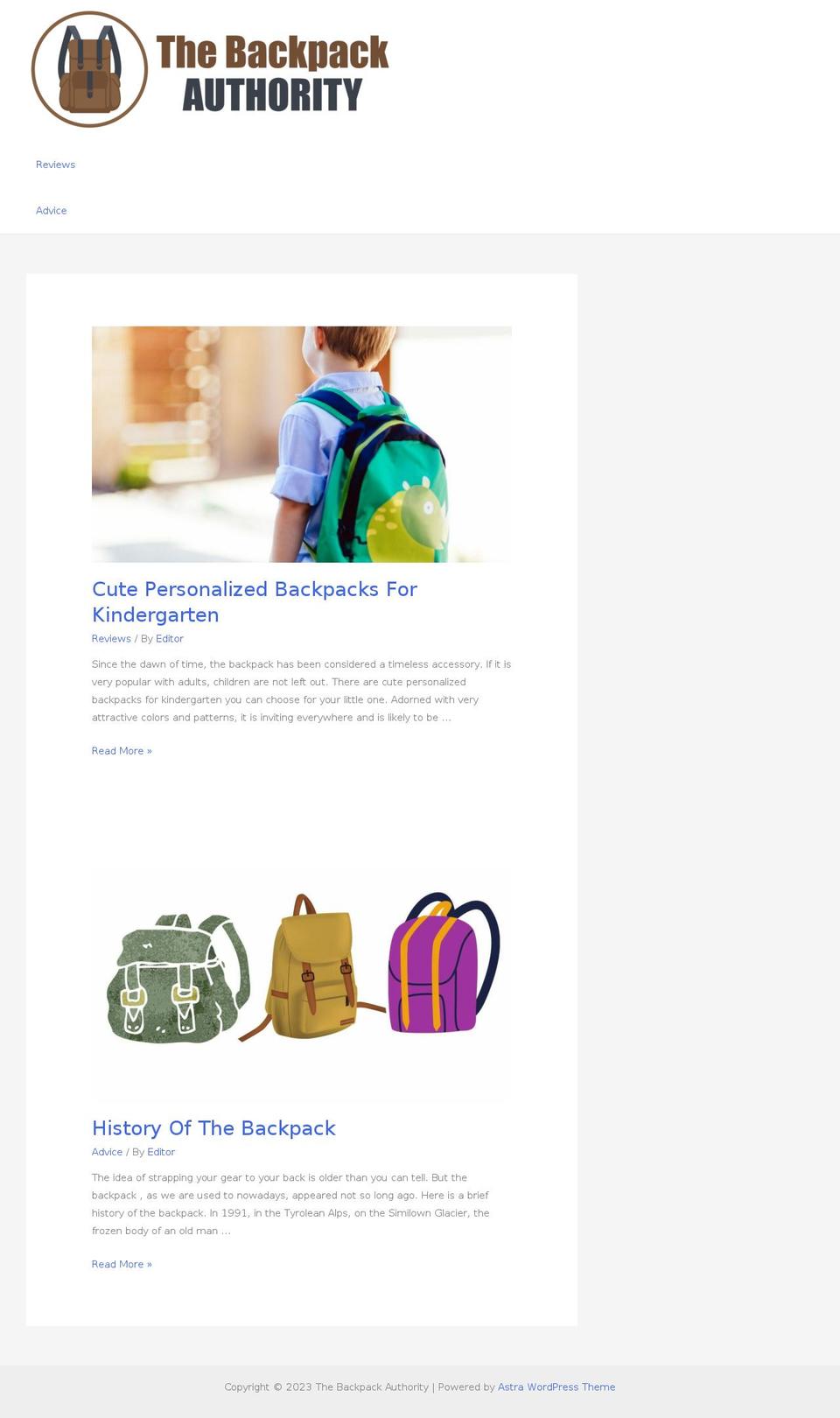 thebackpackauthority.com — Shopify storefront screenshot