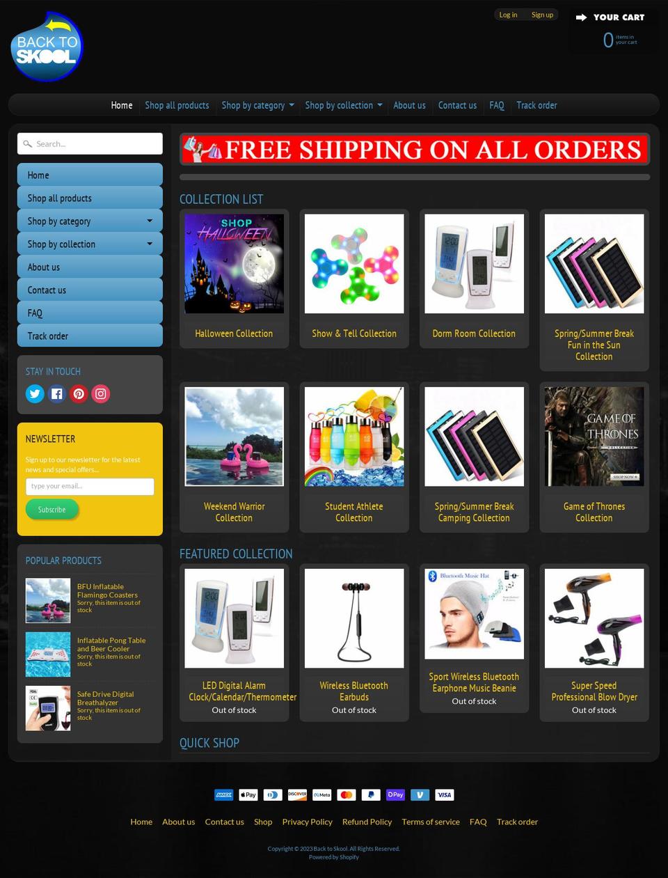 thebacktoskool.com — Shopify storefront screenshot