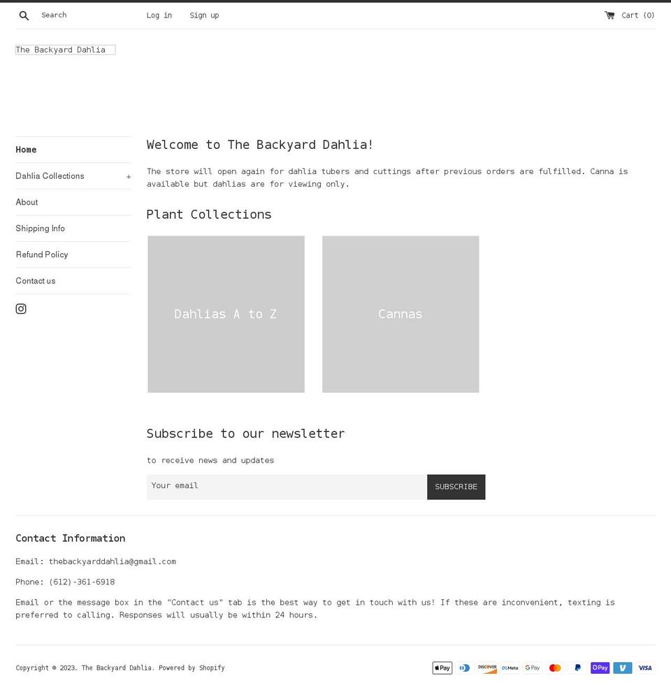 thebackyarddahlia.com shopify website screenshot